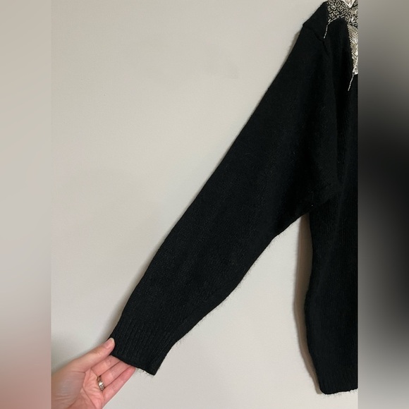 Vintage Diffusion Black Silver Beaded Sweater Size Medium Holiday Party 80s 90s - Picture 5 of 9